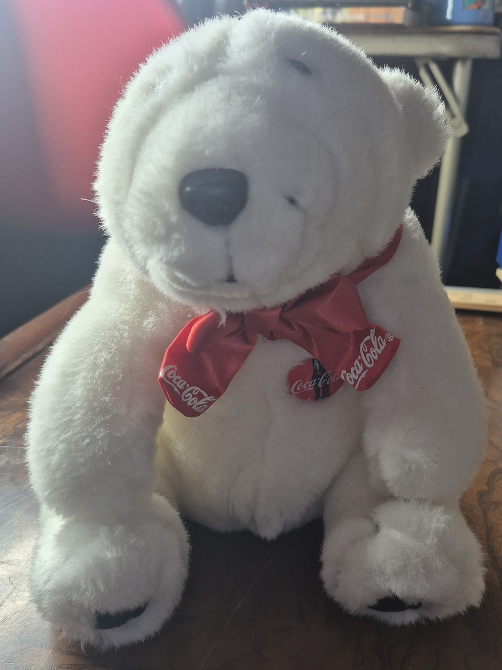 Coca-Cola White Polar Bear Plush with Red Logo Bow